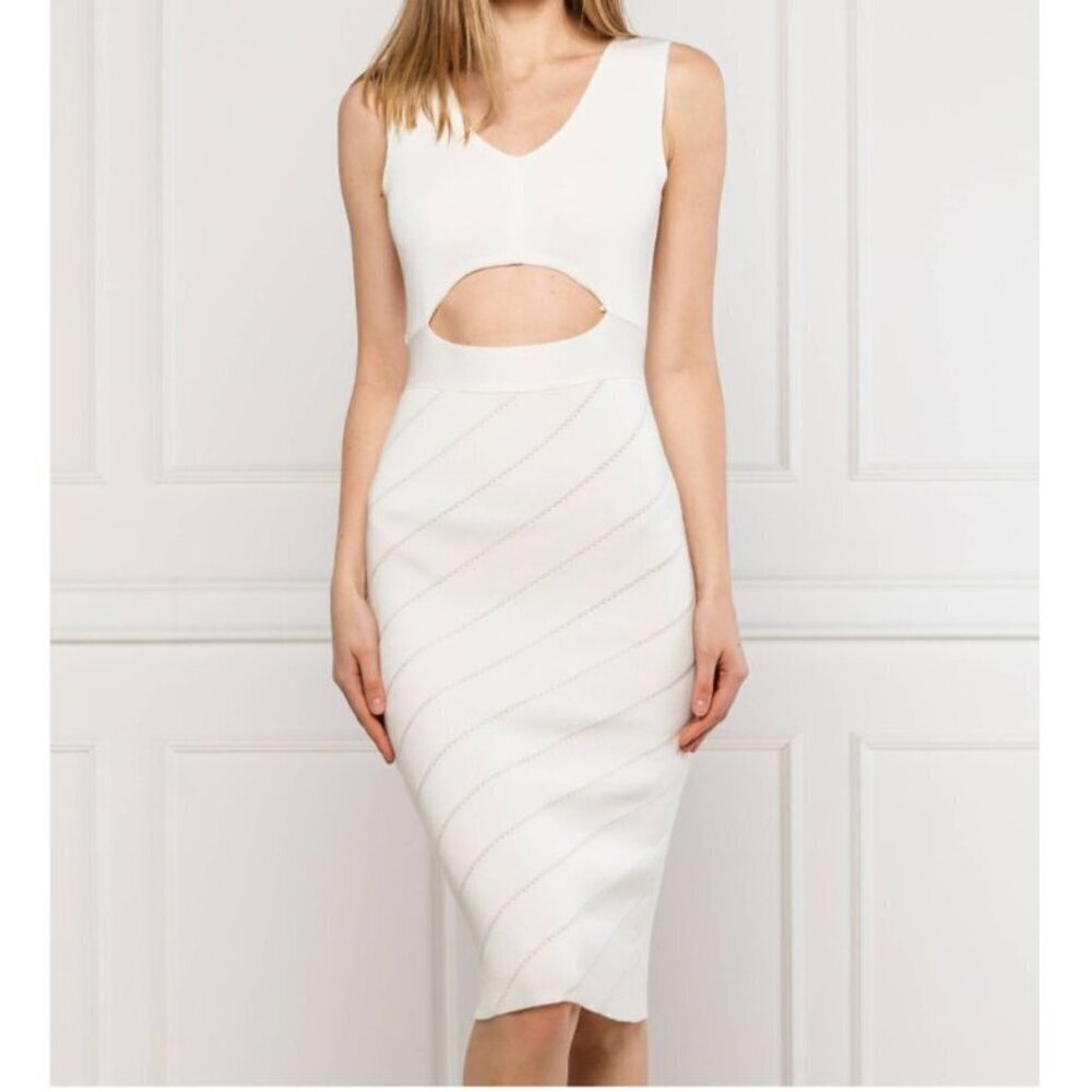 Pinko NEW Nauru Abito White Dress Size Large Italy Cut Out Midi Designer